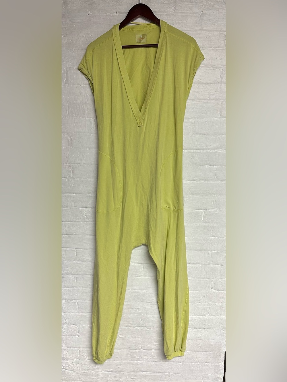 Free People Lime Green Short-Sleeve V-Neck Hot Shot Oversized Jumpsuit size S